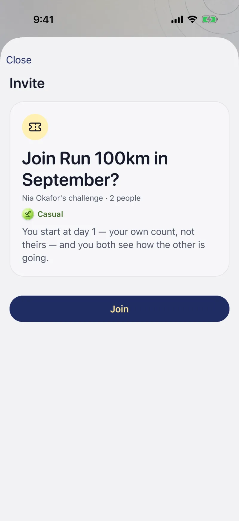 An invitation to join a challenge